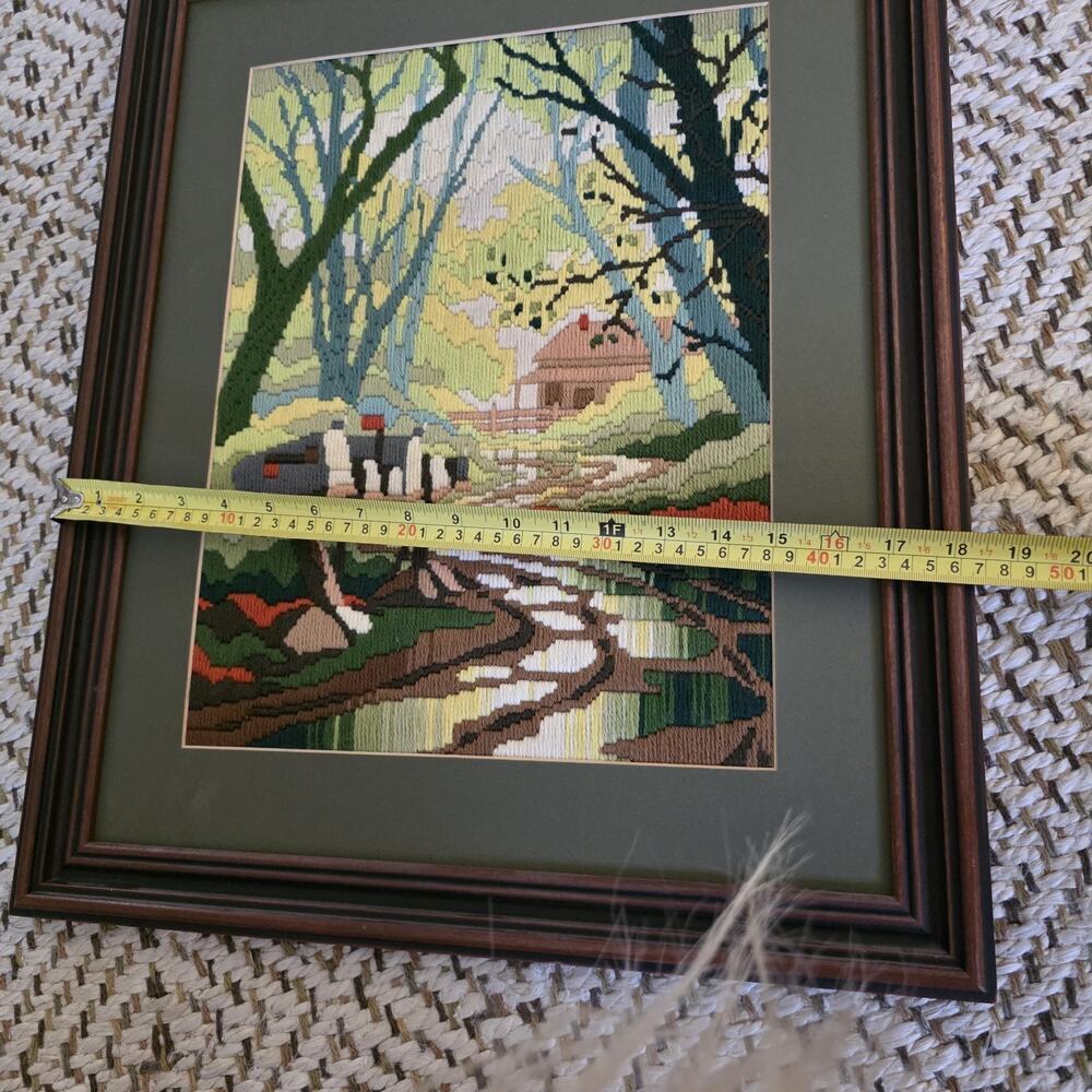 Finished Framed Long Stitch Needlepoint‎ Picture Wood Matte Green Forest - Picture 16 of 16